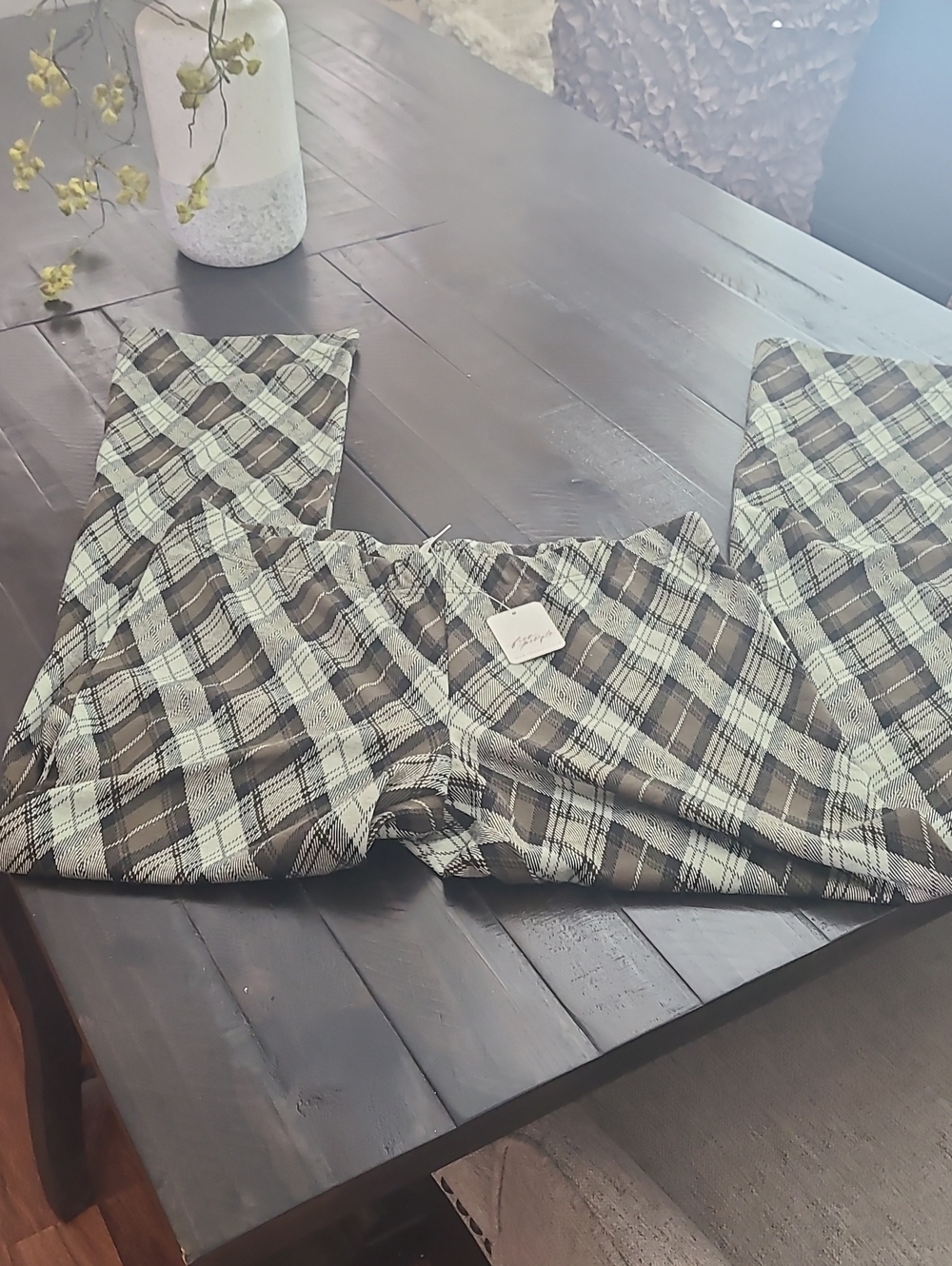 Free People Plaid Wide-Leg Pants in Olive combo SZ XL